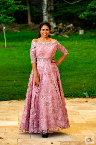 Pink sequined lace Gown