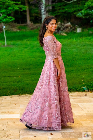 Pink sequined lace Gown