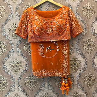 Orange Net Sequins and Pearl Lehenga set