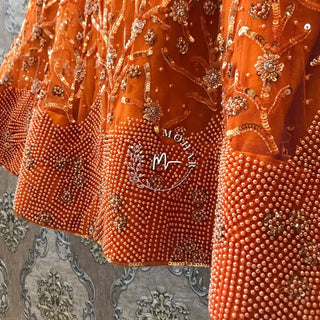Orange Net Sequins and Pearl Lehenga set