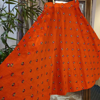 Dupioni silk Floral embroidered skirt