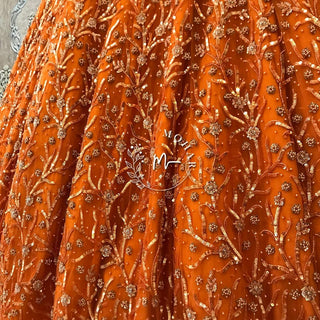 Orange Net Sequins and Pearl Lehenga set