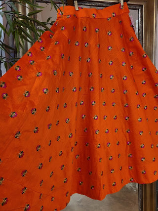 Dupioni silk Floral embroidered skirt