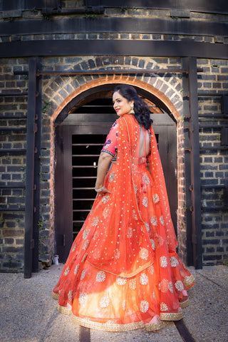Orange Net Lehenga