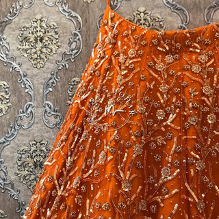 Orange Net Sequins and Pearl Lehenga set
