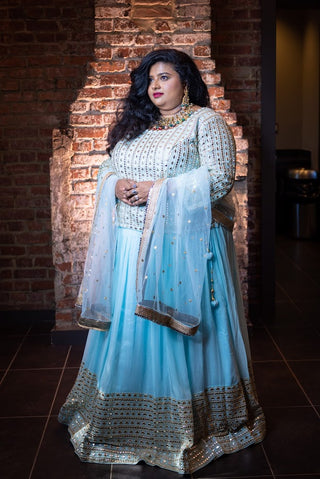 Plus Size Blue Georgette Lehenga