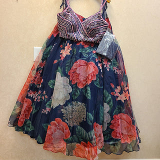 Navy Blue Floral Lehenga