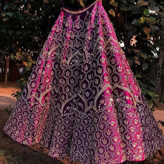 Unique Purple lehenga Skirt with heavy sequence and Resham embroidery