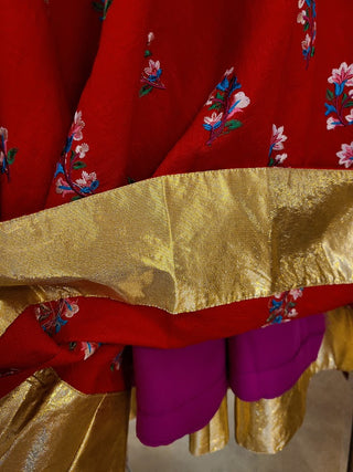 Red Flower embroidered silk skirt