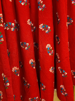 Red Flower embroidered silk skirt