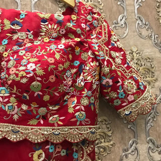 Imperial Red lehenga choli with sequence, Zari and Resham work