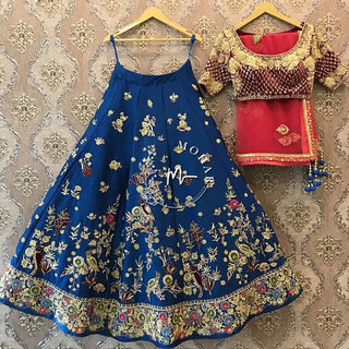 Blueberry Blue Raw Silk Embroidered Lehenga set