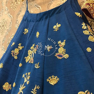 Blueberry Blue Raw Silk Embroidered Lehenga set