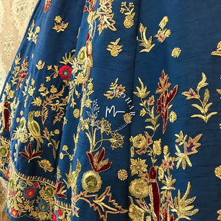 Blueberry Blue Raw Silk Embroidered Lehenga set