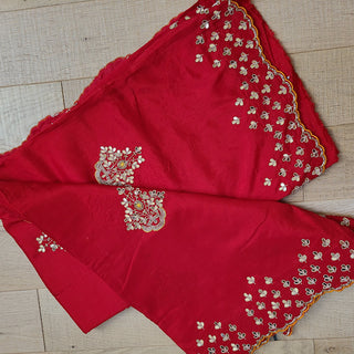 Red Mirror work Saree and Blouse
