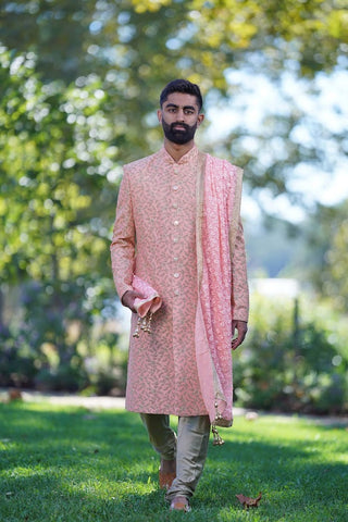 Raw Silk Peach Sherwani