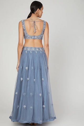 Steel Blue Embroidered Lehenga set