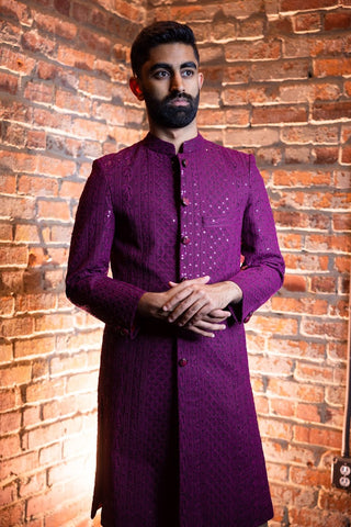 Chikankari Purple Sherwani