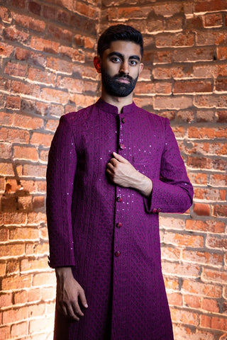 Chikankari Purple Sherwani