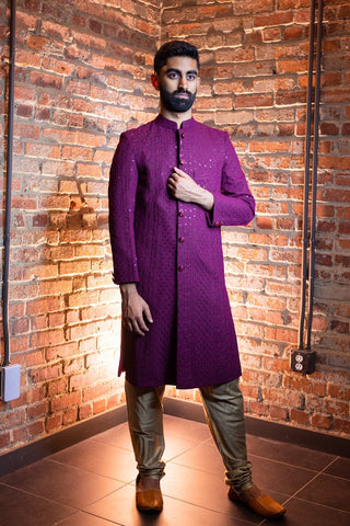 Chikankari Purple Sherwani