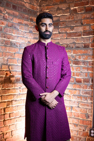 Chikankari Purple Sherwani