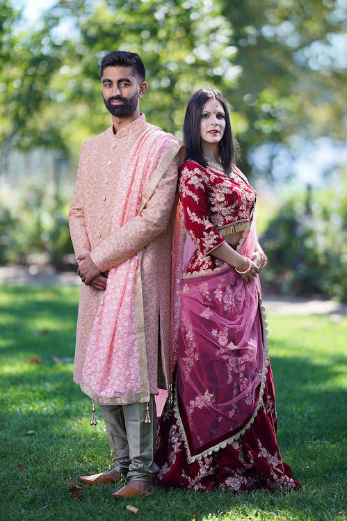 Ekaa Couture Raw Silk Peach Sherwani