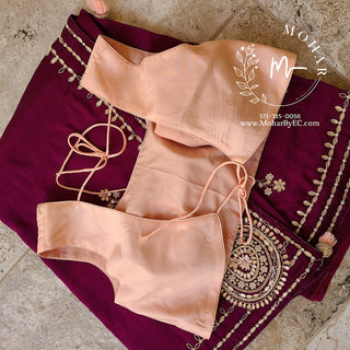 Wine Color Mirror work silk Saree and Blouse