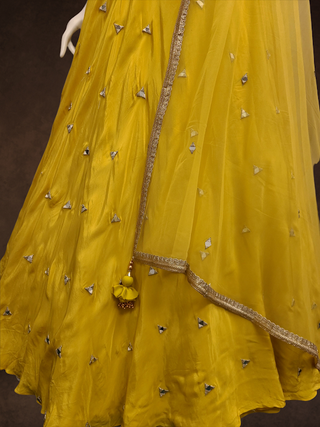 Yellow Chinnon Silk Lehenga