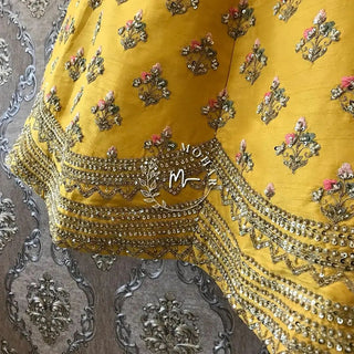 Yellow Raw Silk Embroidered Lehenga set