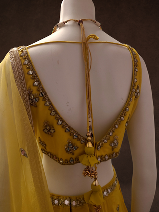 Yellow Chinnon Silk Lehenga