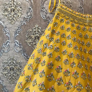 Yellow Raw Silk Embroidered Lehenga set