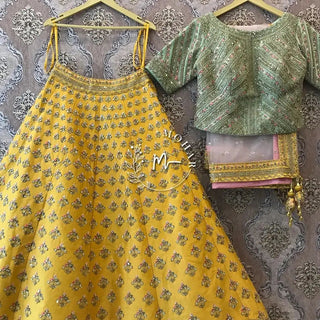 Yellow Raw Silk Embroidered Lehenga set
