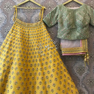 Yellow Raw Silk Embroidered Lehenga set – MOHAR