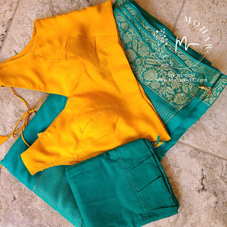 Turquoise Zardozi Banarsi 3 piece Saree, Blouse and Petticoat set