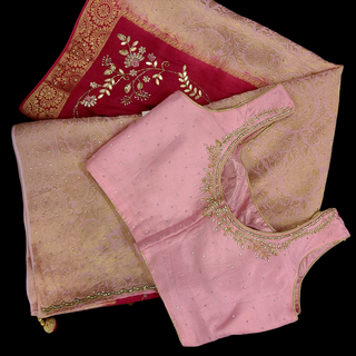 Red and Pink Zardozi Banarsi Silk Saree