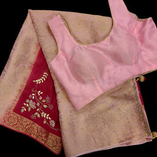 Red and Pink Zardozi Banarsi Silk Saree