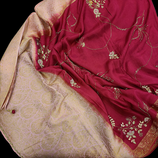 Red and Pink Zardozi Banarsi Silk Saree