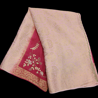 Red and Pink Zardozi Banarsi Silk Saree